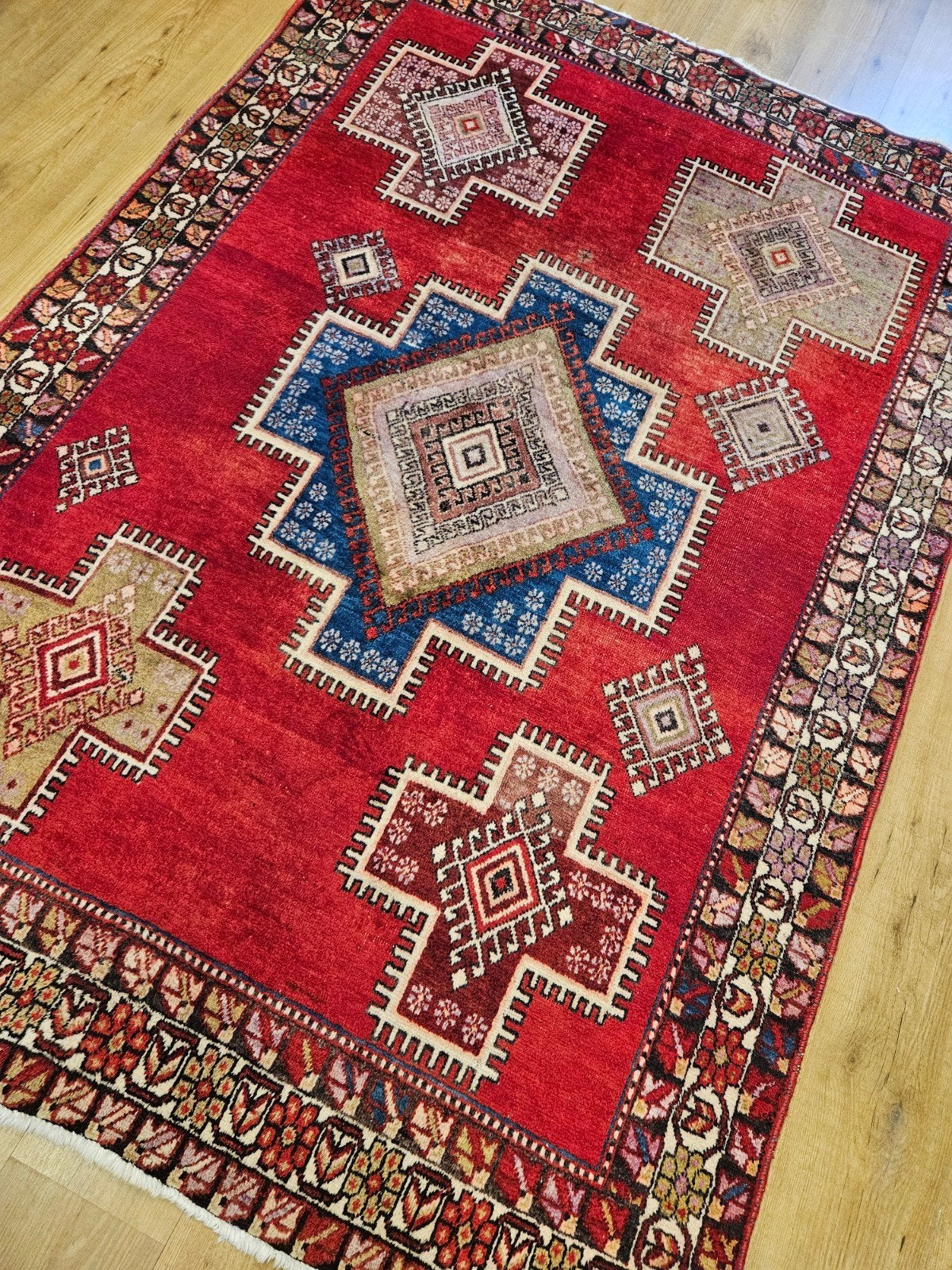 Vintage handgeknoopt perzisch tapijt hamadan 212x149, Info@SlatsAntiek.nl, Tweedehands, 100 tot 150 cm, Perzisch