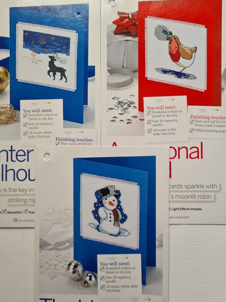 3 Winter borduurpatronen om kaarten te maken o.a. sneeuwpop, Ophalen, Nieuw, Handborduren, Patroon