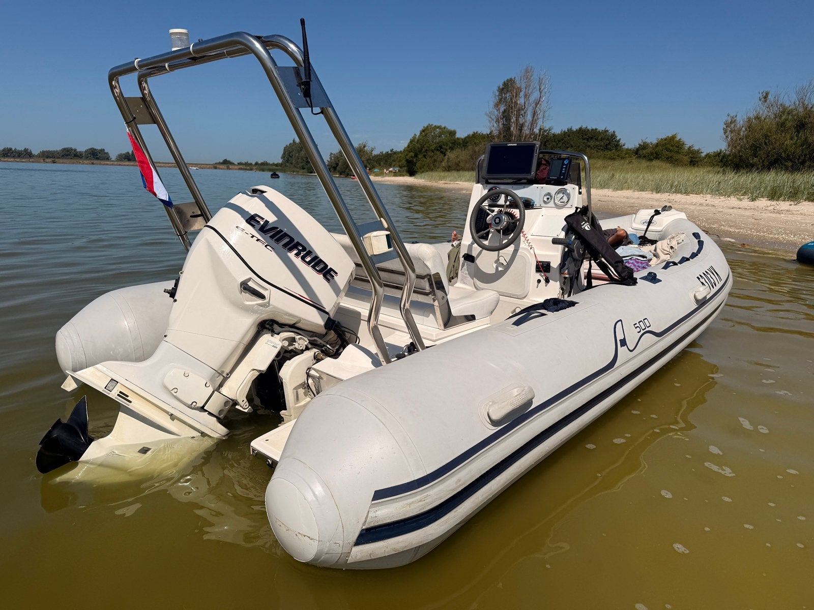 ARIMAR 500 RIB met 75 PK Evinrude E-TEC Pega kanteltrailer, Ophalen, Overige merken, Gebruikt, Afdekzeil