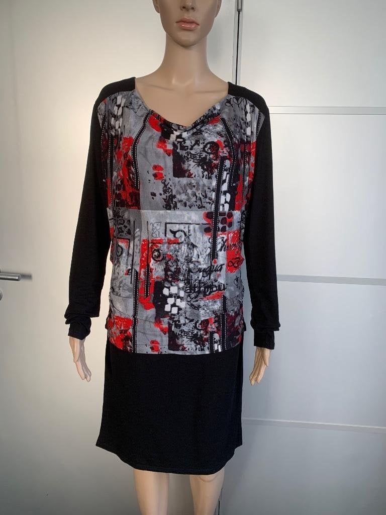 E544 Sao Paulo: maat 40=M jurk jurkje rood/zwart/grijs, Kleding | Dames, Maat 38/40 (M), Ophalen of Verzenden, Zo goed als nieuw