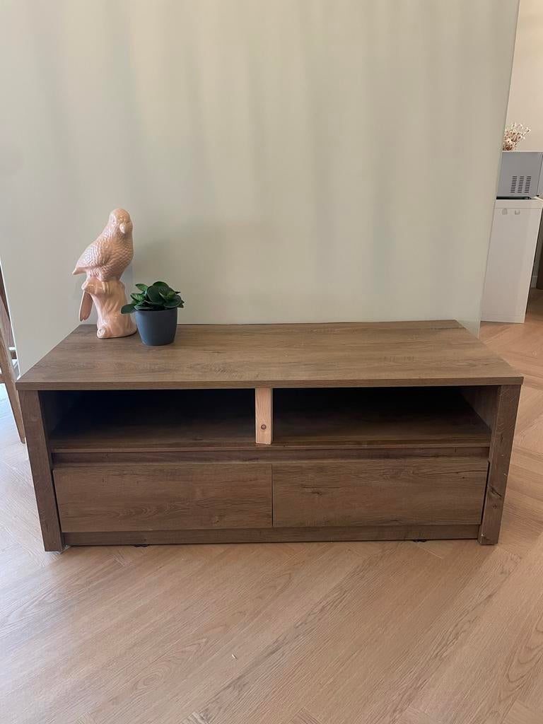 Jysk Vedde TV meubel met lades - Eiken look, Ophalen, Gebruikt, 100 tot 150 cm, Minder dan 100 cm