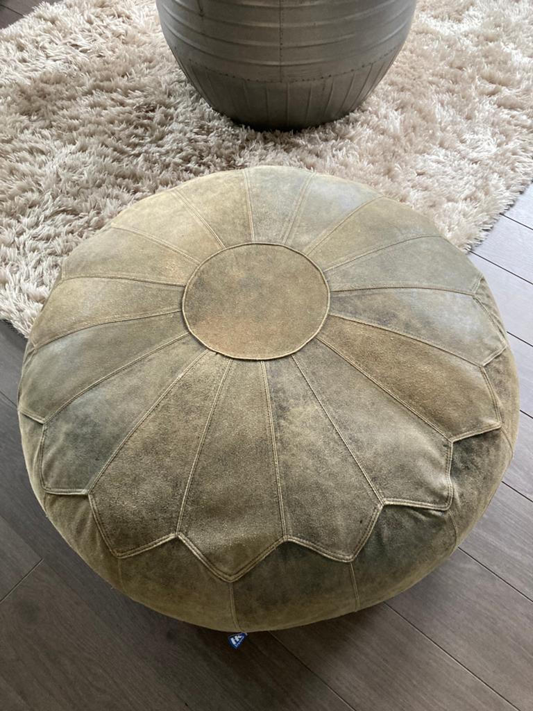 Leren poef, Ophalen, Gebruikt, Rond, 75 tot 100 cm