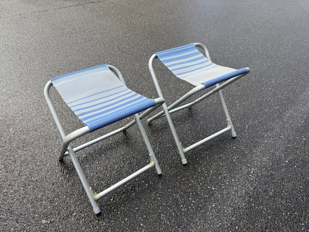 2x Opvouwbare Camping krukjes - Blauw/Wit gestreept, Caravans en Kamperen, Kampeeraccessoires, Ophalen, Gebruikt