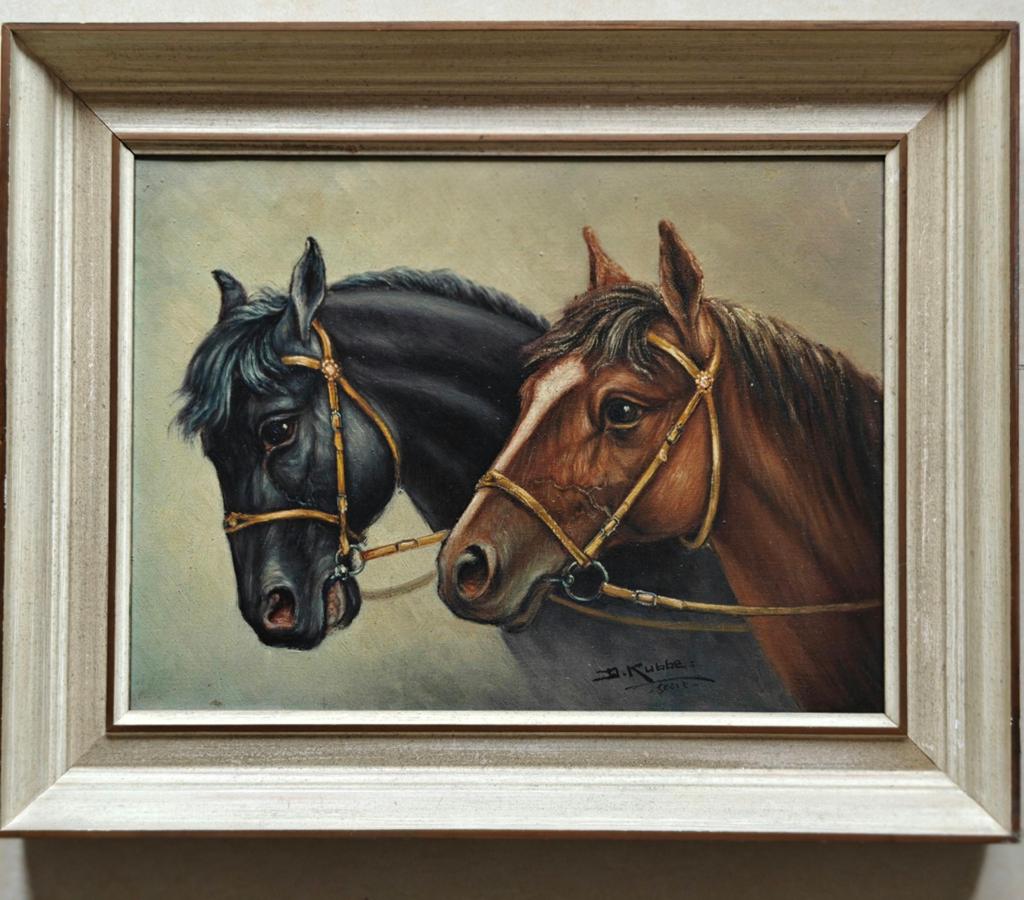 Twee Paarden geschilderd door Dirk Kubbe, Verzenden