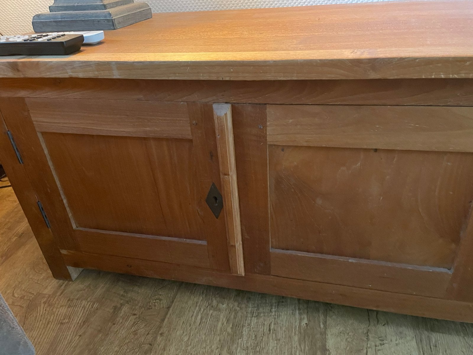 Tv meubel , Teak 1.80 br, 50 diep , 50 hoog., Ophalen, Gebruikt, Met lade(s), Strak en warm