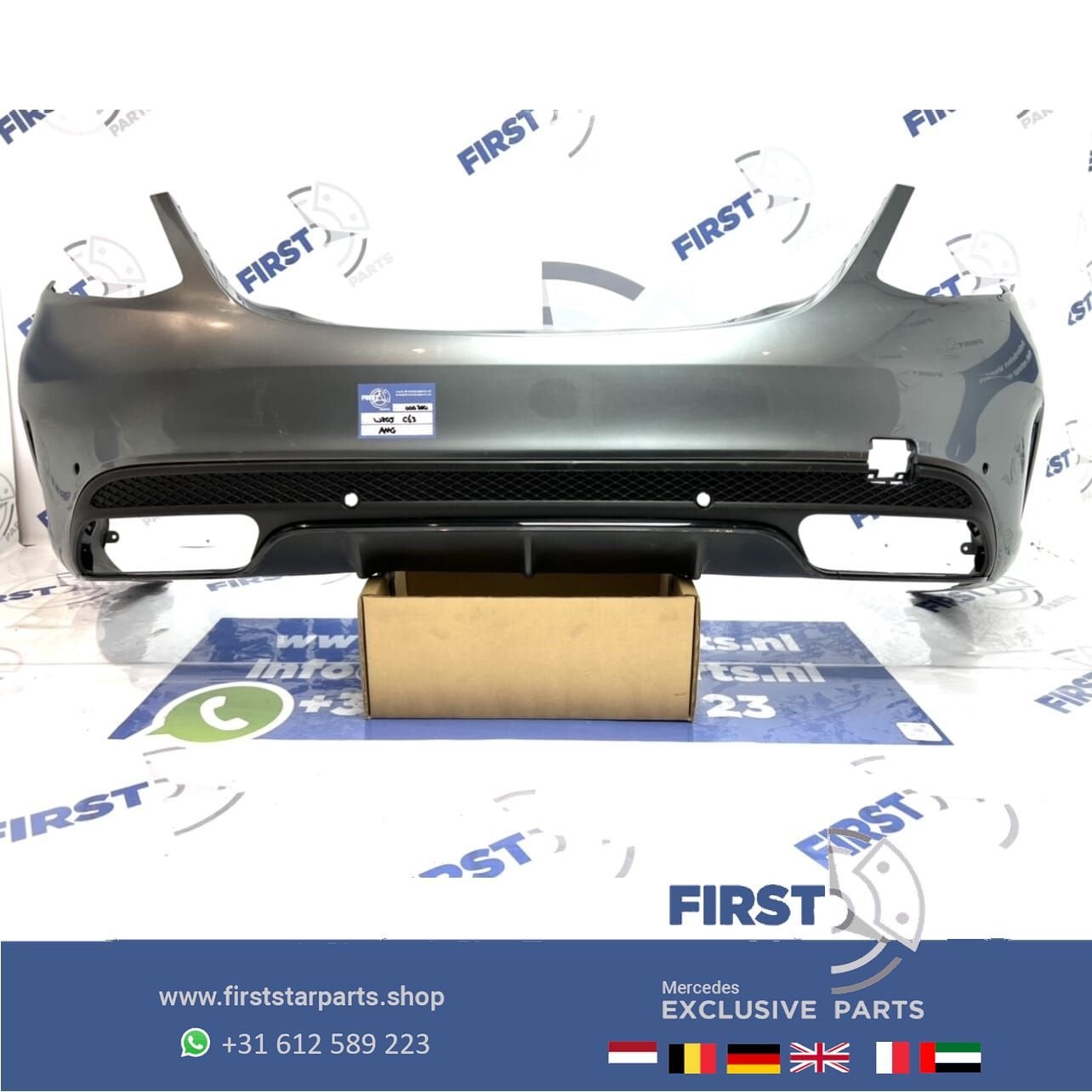 W205 C63 AMG ACHTERBUMPER + DIFFUSER GRIJS PRE-FACELIFT ORIG, Gebruikt, -, Ophalen of Verzenden, Achter