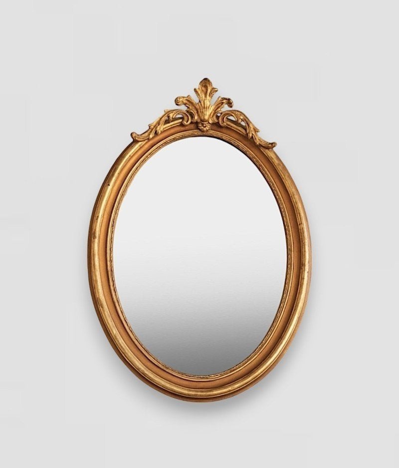 Ovale gouden wandspiegel antieke stijl kuifspiegel 90x130, Antiek en Kunst, Antiek | Spiegels, Verzenden, Ovaal, 50 tot 100 cm
