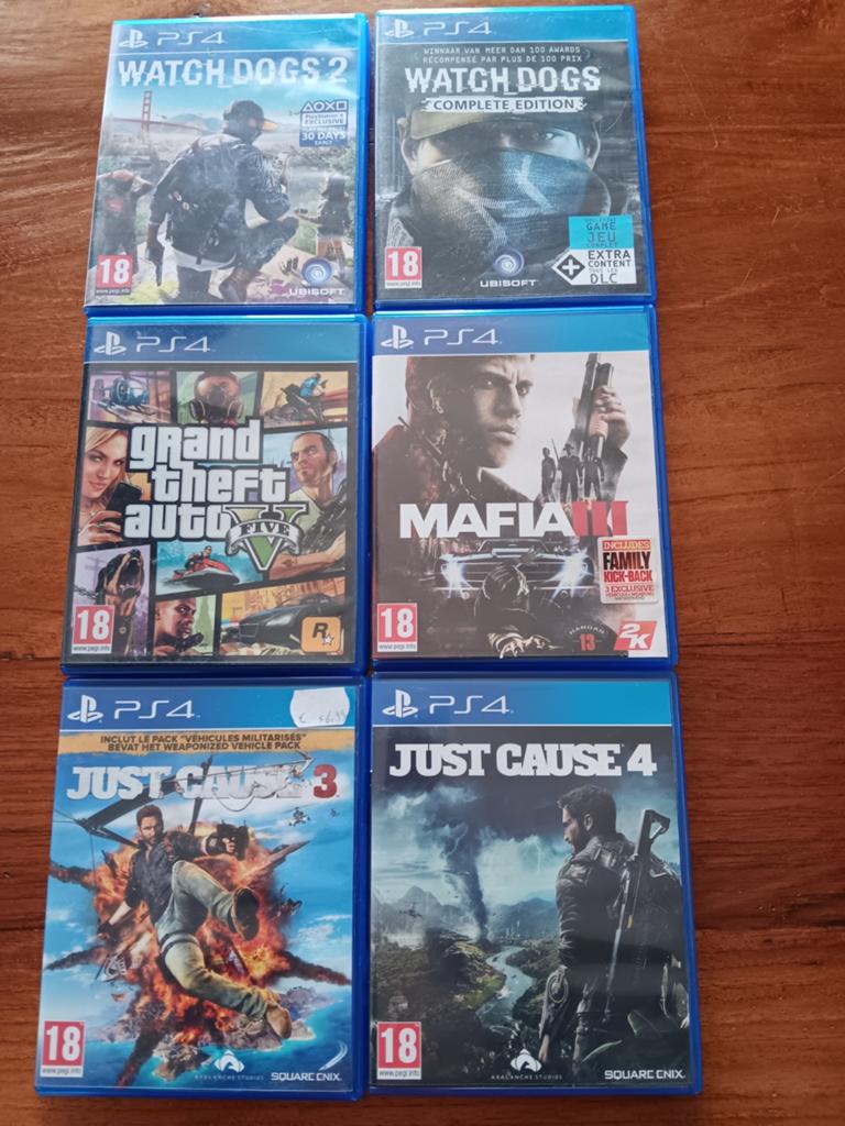 PS4 Games: Watch Dogs, GTA V, Mafia III, Just Cause, Avontuur en Actie, Online, Gebruikt, Vanaf 18 jaar