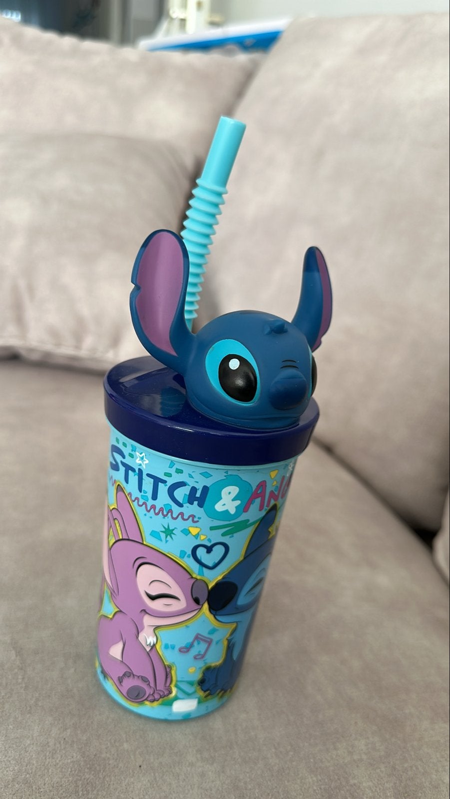 Stitch & Angel drinkbeker met rietje, Ophalen of Verzenden, Zo goed als nieuw