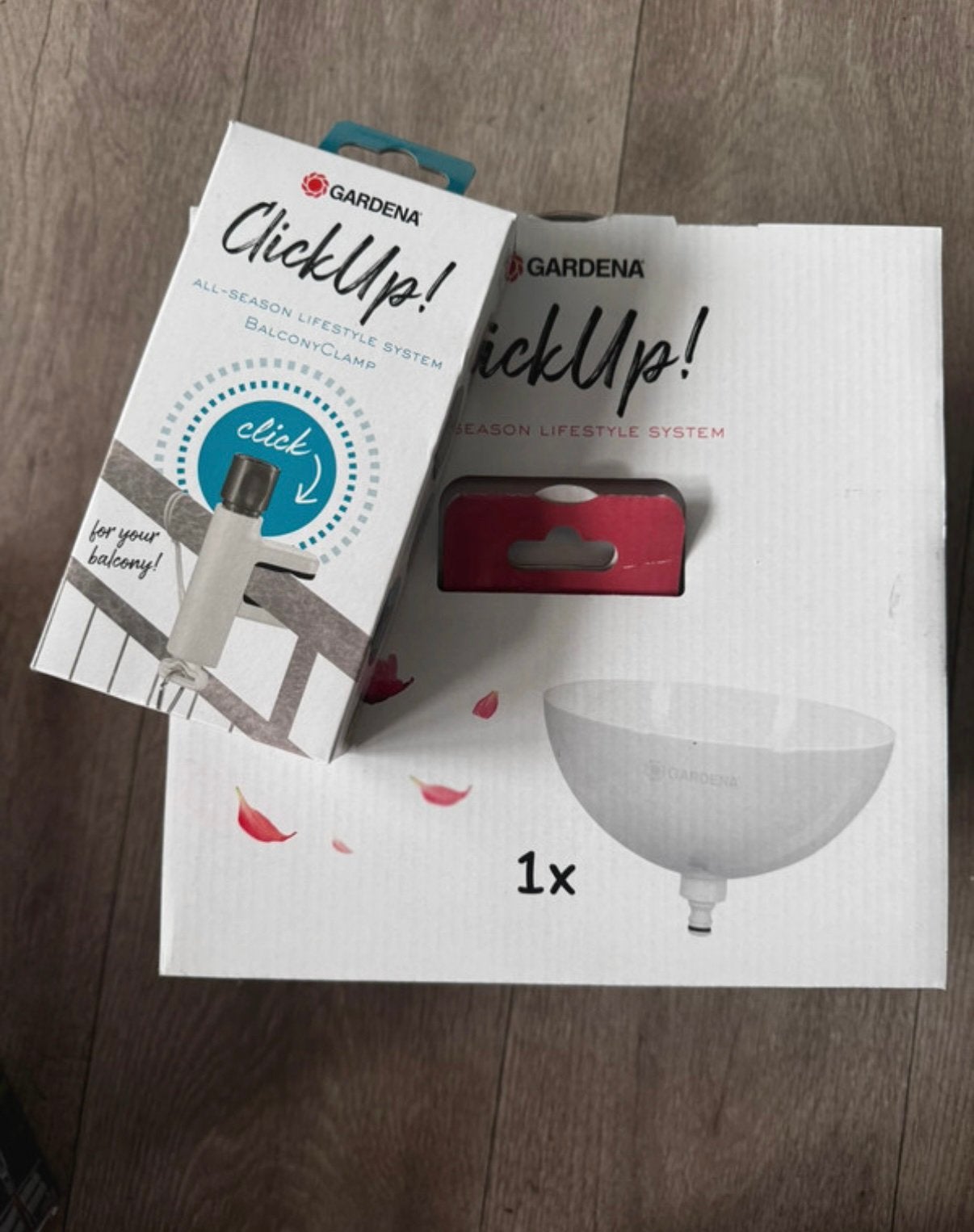 Nieuw in doos: GARDENA ClickUp! Balonbalkon klem +Plantenbak, Kunststof, Minder dan 30 cm, Balkon, Rond