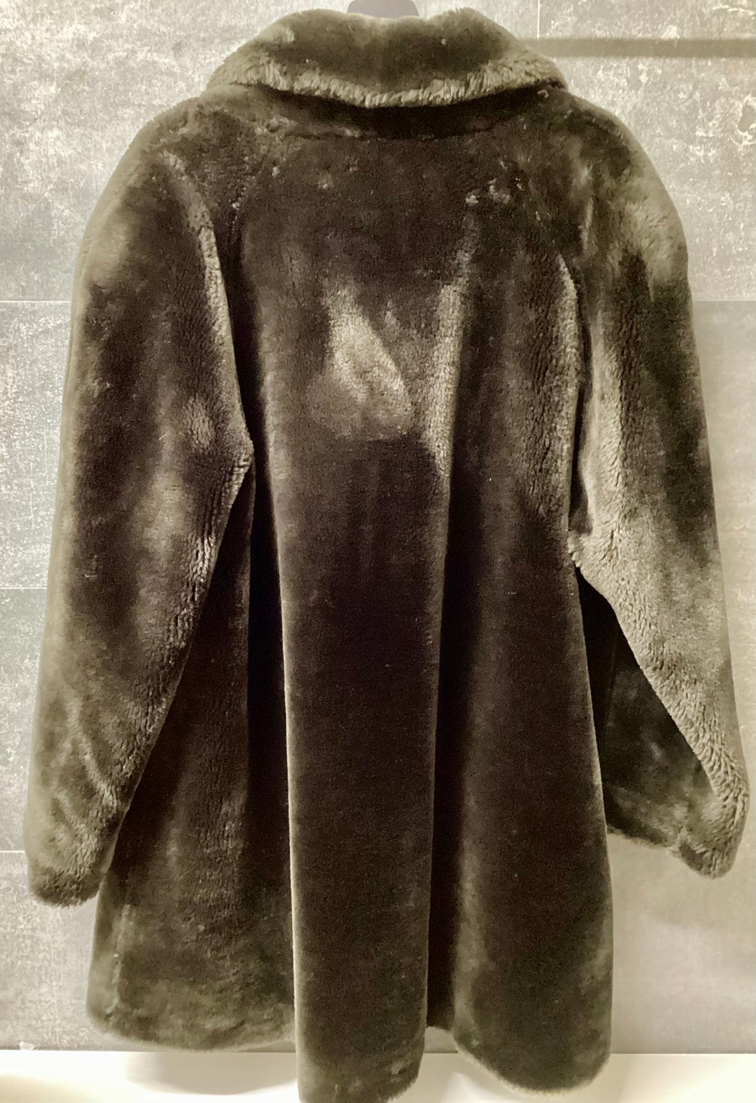 Faux Fur vintage jas, donkerbruin, 48-50, A-lijn, Ophalen of Verzenden, Gedragen, Maat 46/48 (XL) of groter, Bruin