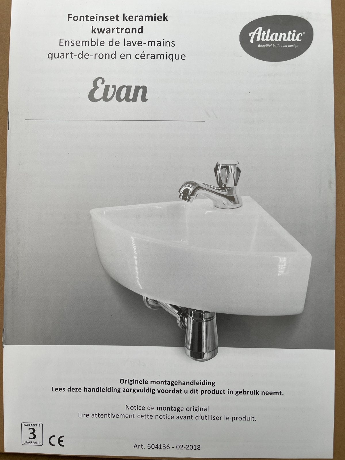 Atlantic Evan Fonteinset Keramiek Kwartrond - Nieuw, Doe-het-zelf en Verbouw, Sanitair, Ophalen of Verzenden, Nieuw, Chroom, Wastafel