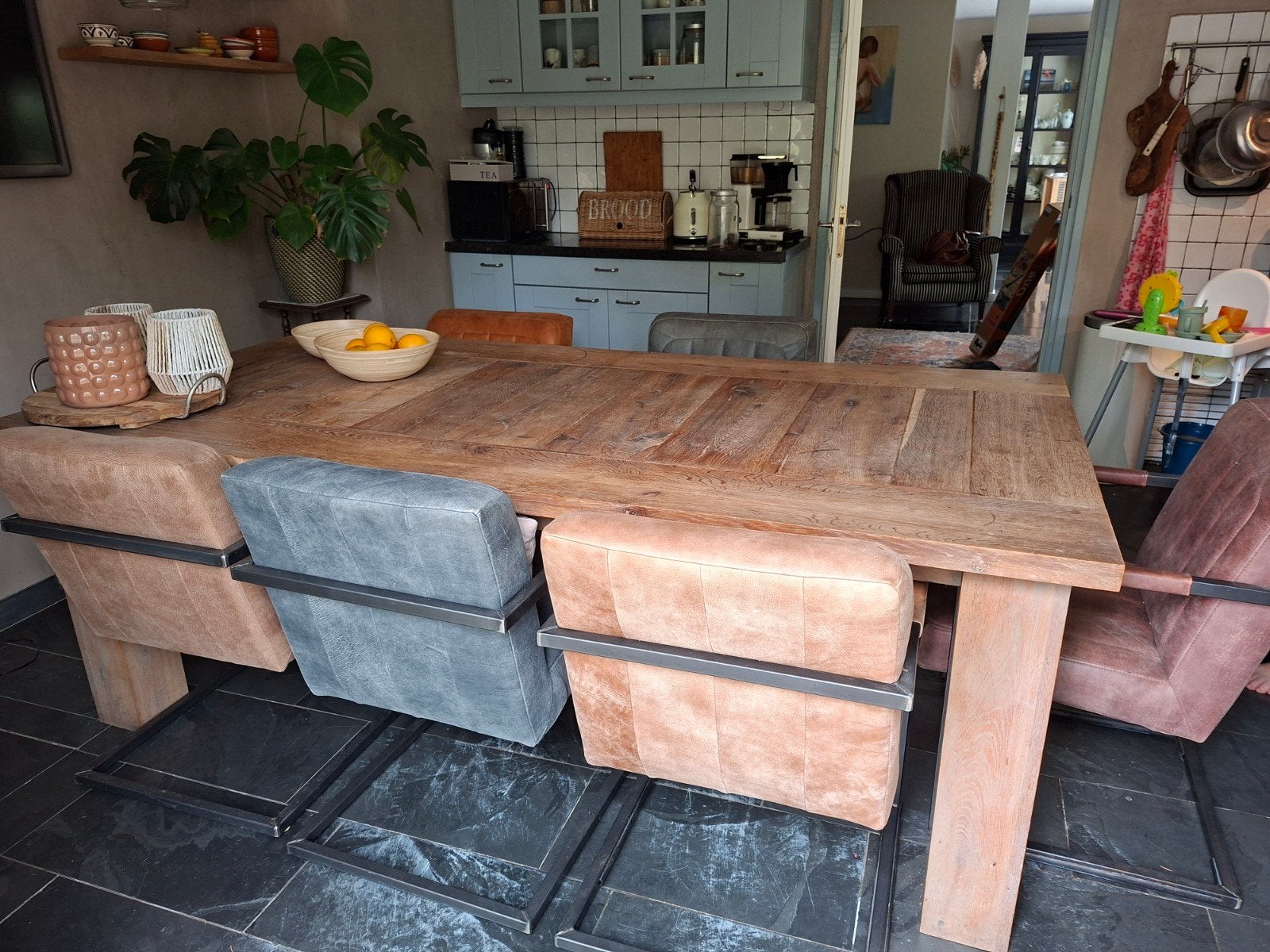 Grote frans eiken eettafel, Huis en Inrichting, Tafels | Eettafels, Gebruikt, 200 cm of meer, Rechthoekig, 50 tot 100 cm