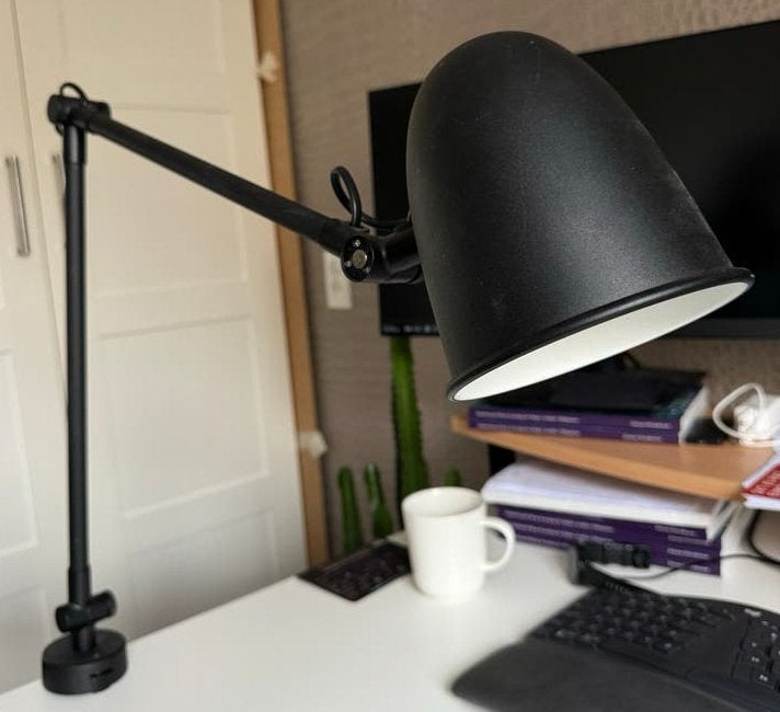 Zwarte verstelbare bureaulamp met klembevestiging, Ophalen, Bureaulamp, E27 (groot), Zwart