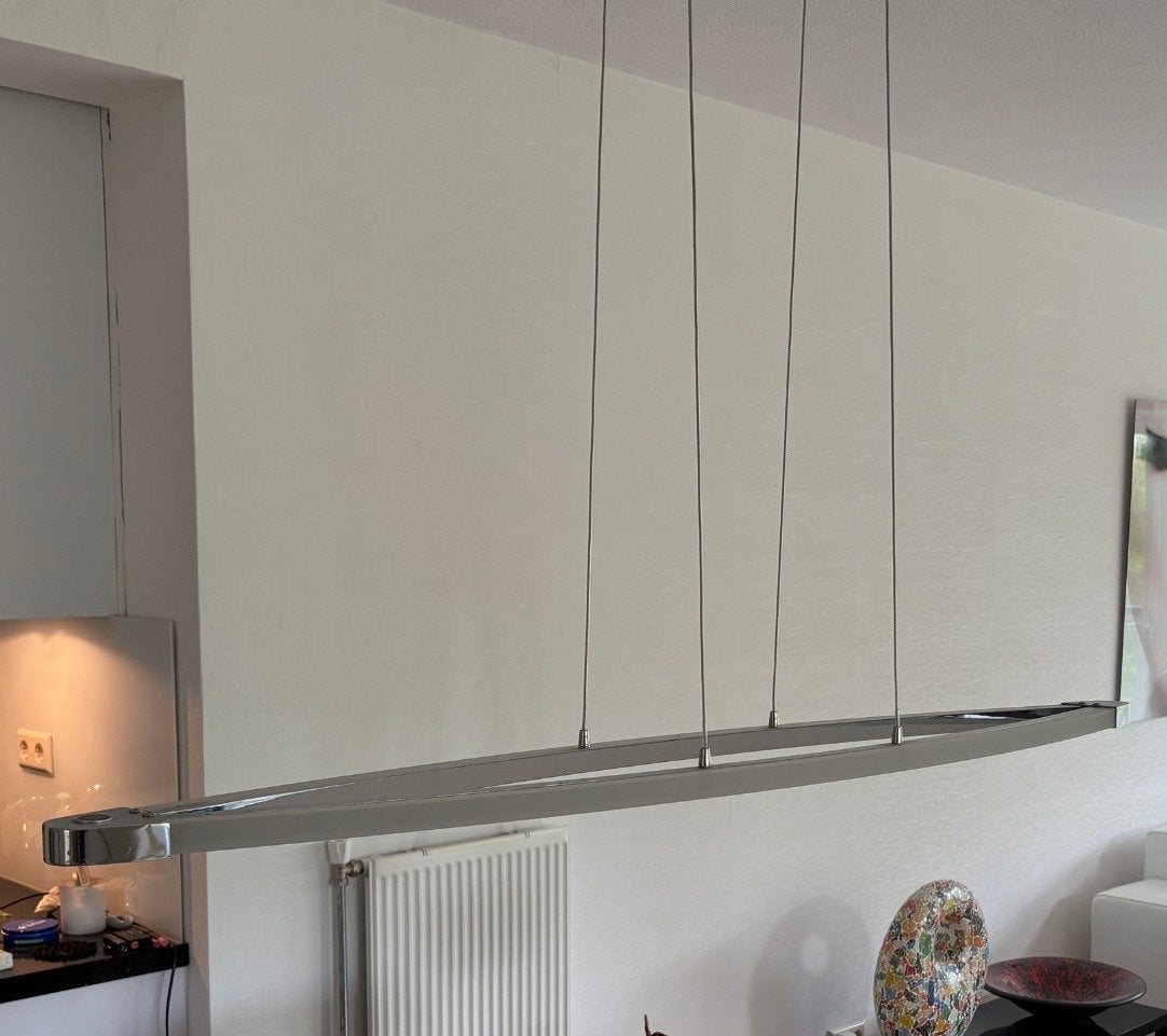 Design hanglamp, langwerpig ovaal, 3 lichtstanden, Huis en Inrichting, Lampen | Hanglampen, Ophalen, Gebruikt, Metaal, Minder dan 50 cm