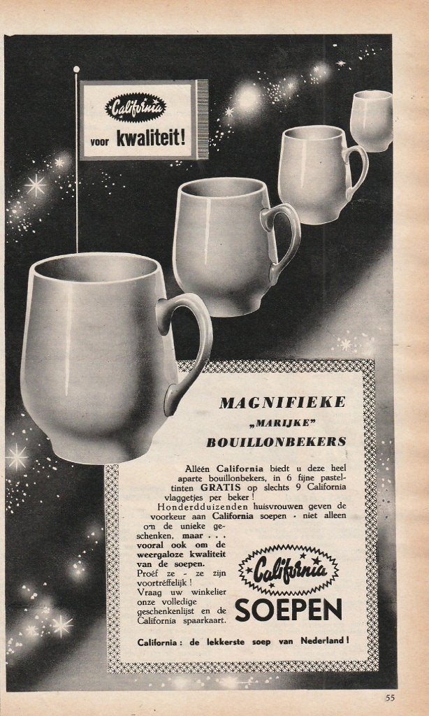 retro reclame 1960 California soepen actie mok beker, Verzenden, Overige typen