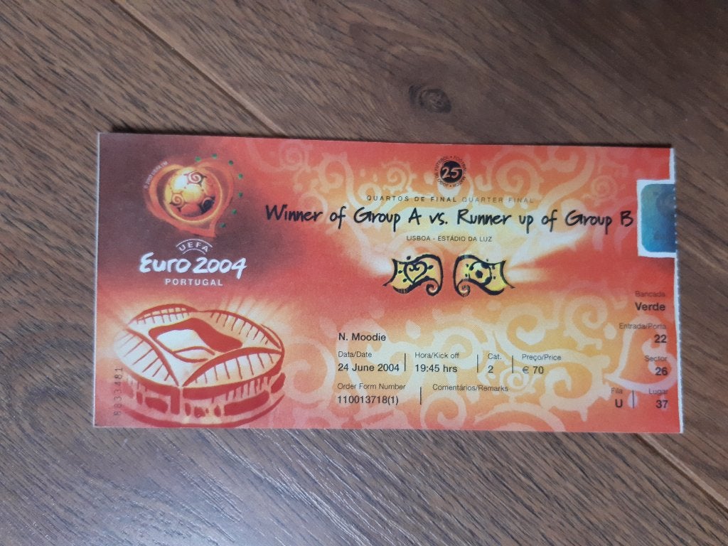 TICKET VOETBAL KAARTJE EURO2004 - PORTUGAL-ENGELAND #25, Tickets en Kaartjes, Eén persoon