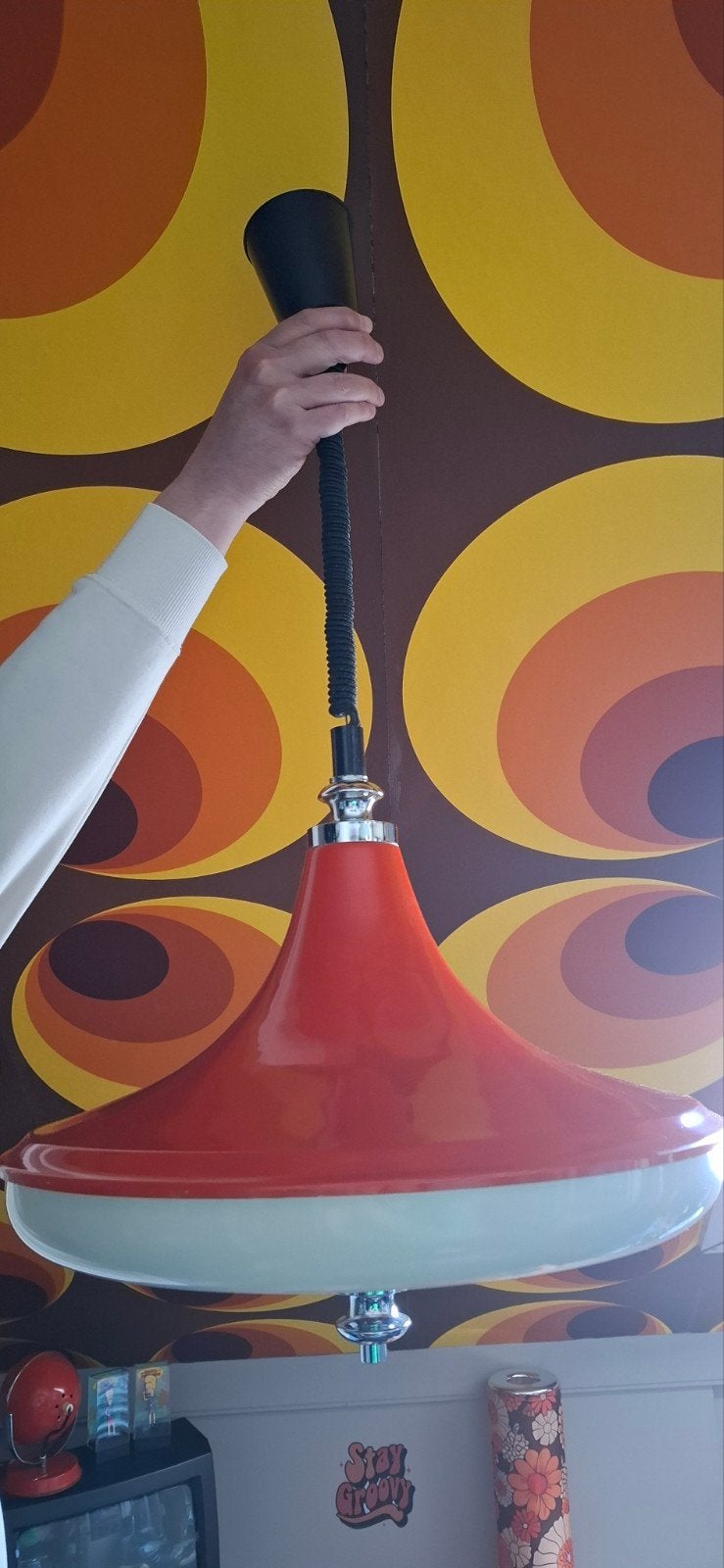 Vintage Space Age jaren 70 lamp, Ophalen of Verzenden, Gebruikt, Metaal, Space Age 70s