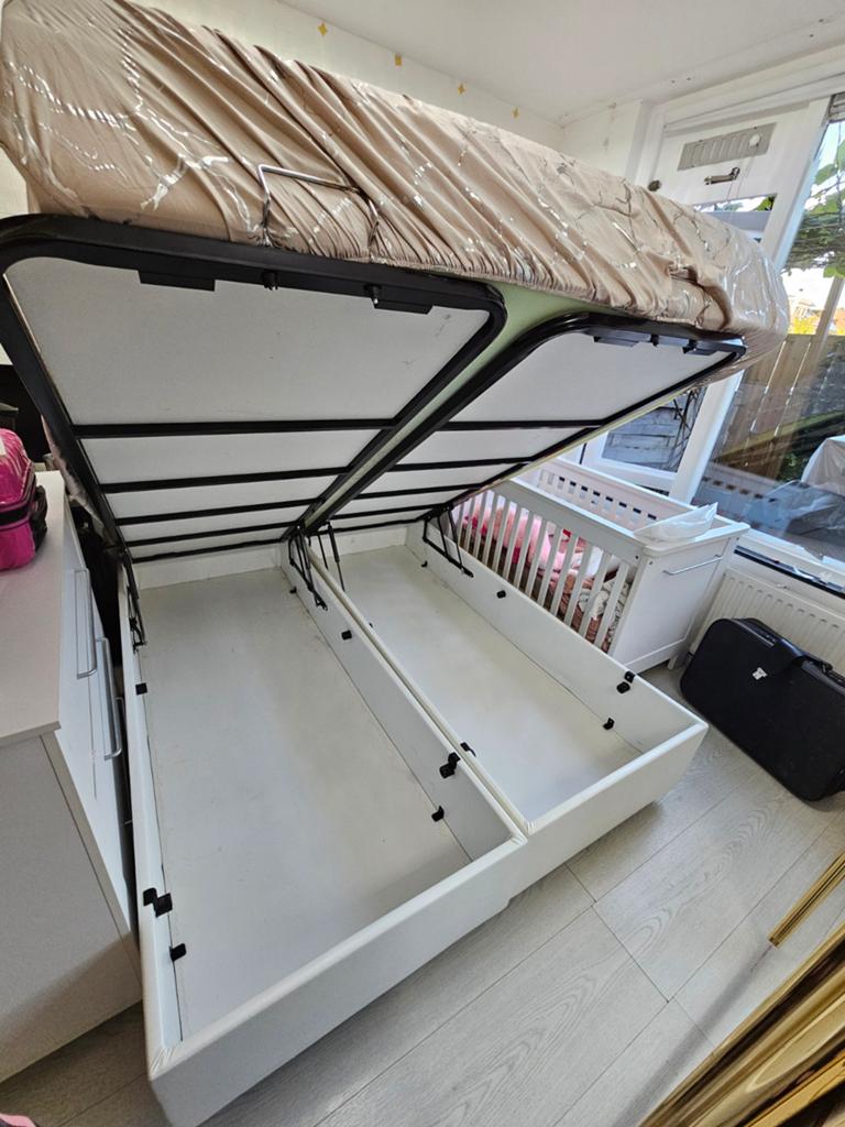 Wit bed, Ophalen, Tweepersoons, 160 cm, Hoogslaper
