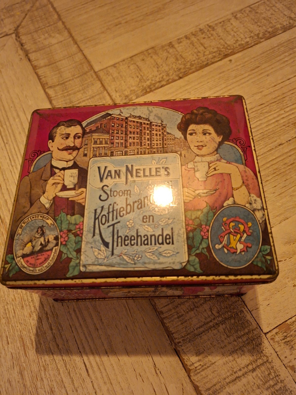 Vintage Van Nelle Koffie en Thee Blik, Ophalen of Verzenden, Gebruikt, Koffie, Van Nelle