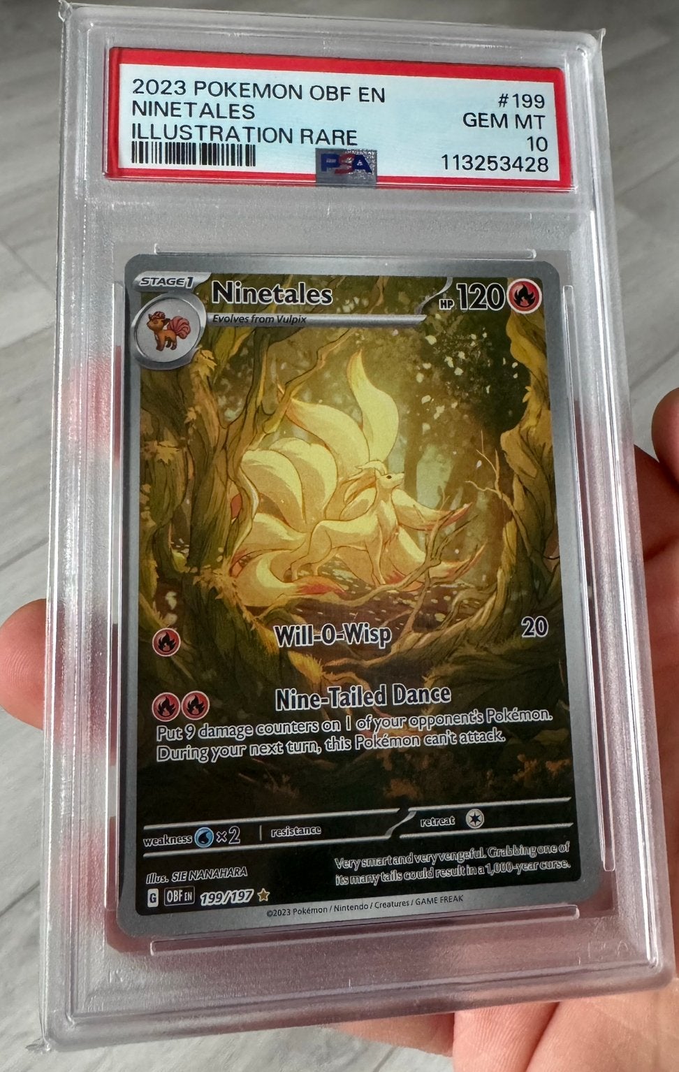 Ninetales (OBF #199) PSA 10, Ophalen of Verzenden, Nieuw, Losse kaart, Foil