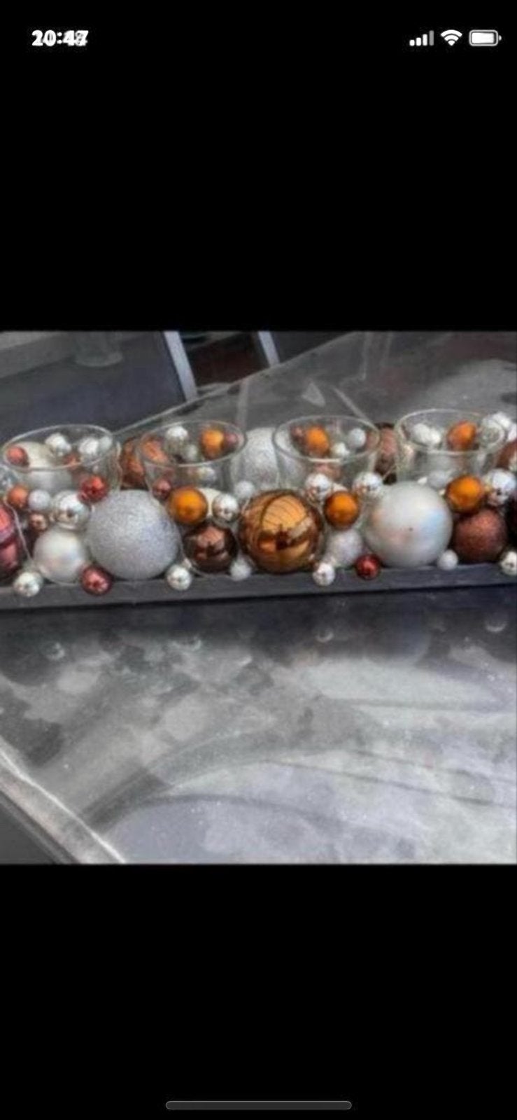 Decoratieve schaal met kerstballen en waxinelichthouders, Ophalen, Gebruikt, Meerkleurig, Waxinelichthouder