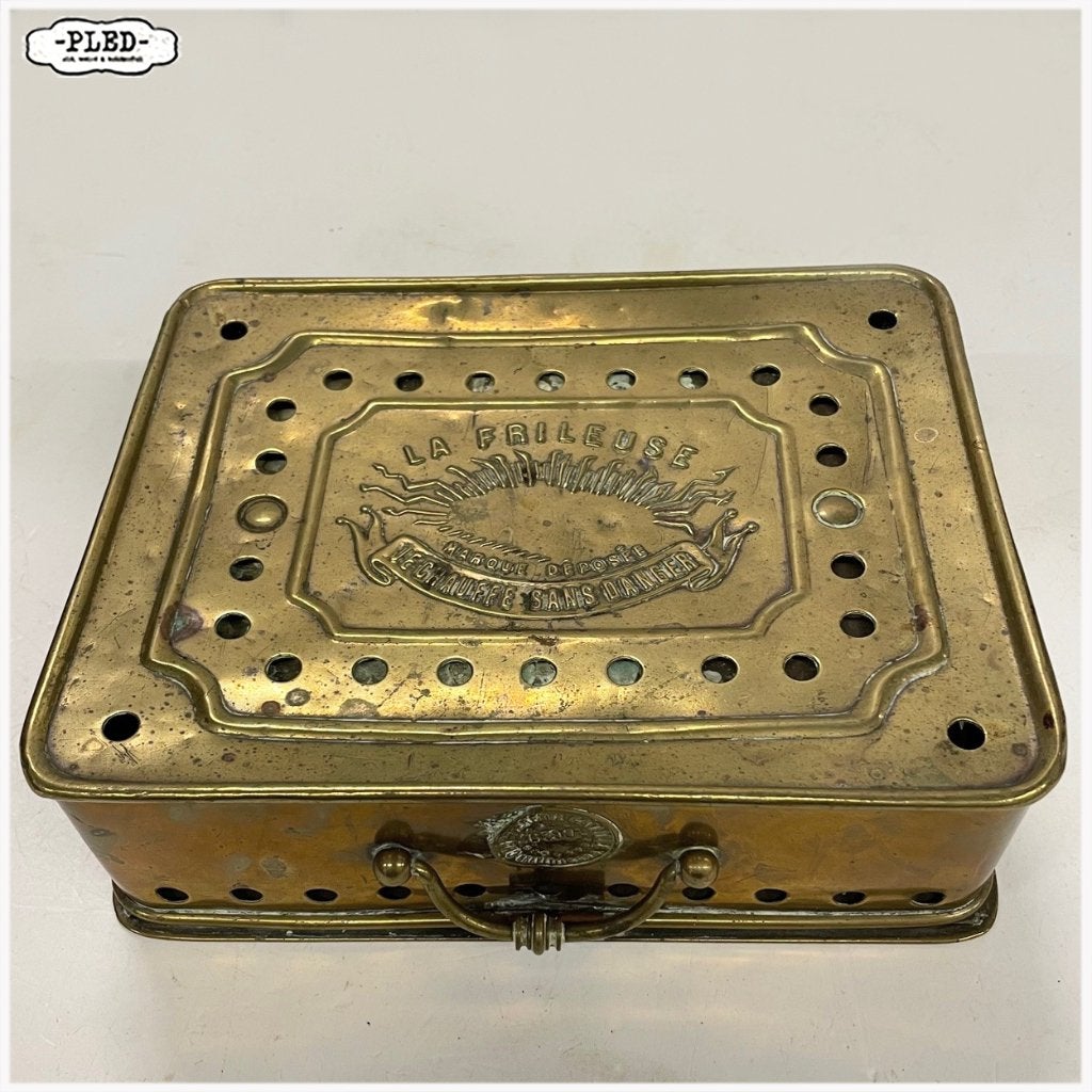 Antieke Franse koperen bedwarmer – La Frileuse (ca. 1900), Ophalen of Verzenden