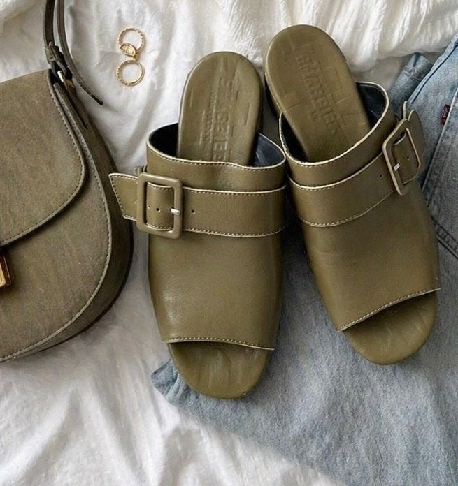 Shabbies muiltjes sleehak groen nieuw echt leer 37, Shabbies Amsterdam, Nieuw, Groen, Sandalen of Muiltjes
