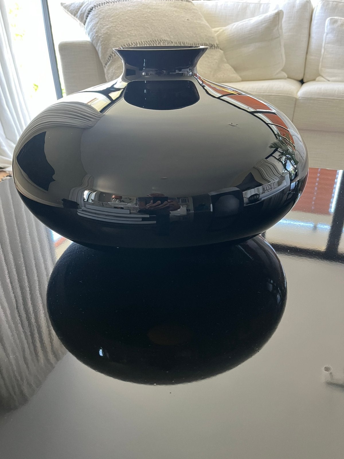 Zwart glazen vaas, Verzenden, Zo goed als nieuw, Zwart, Glas