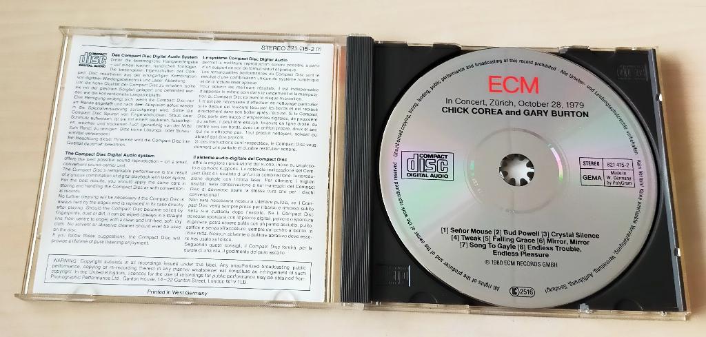 Chick Corea and Gary Burton In Concert Zurich CD ECM 1979, Ophalen of Verzenden, 1980 tot heden, Gebruikt, Jazz