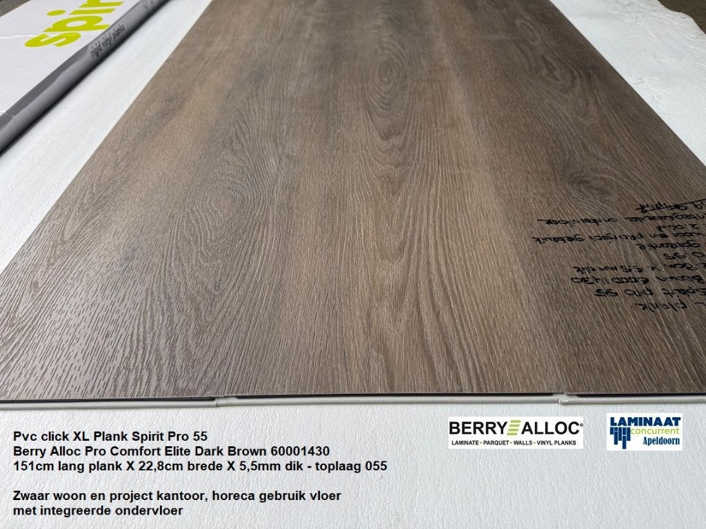 Pvc click Spirit Elite Dark Brown met integreerde ondervloer, Bruin, 75 m² of meer, Nieuw, Ophalen of Verzenden