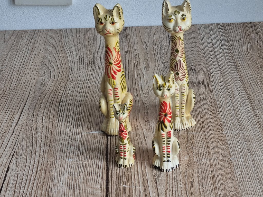4 Mooie Vintage Langnek Katjes Poesjes Made in Portugal, Verzenden, Gebruikt, Dier