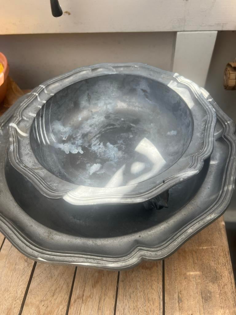 Tinnen schalen set met voetjes, Ophalen of Verzenden