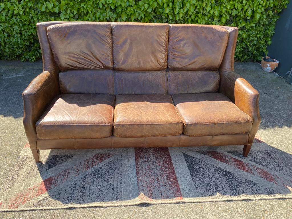 Ralph Lauren bruin generfde leren 3- zits bank !!!, Ophalen, Gebruikt, Ralph Lauren, 150 tot 200 cm