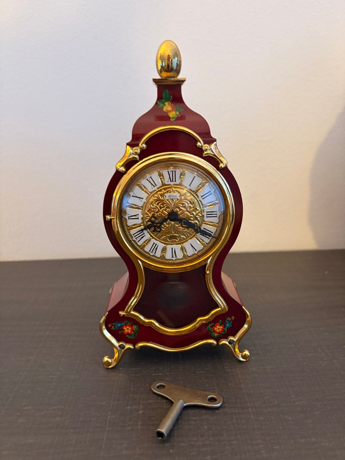 Antieke Schmid Tafelklokje - Rood & Goud, Antiek en Kunst, Ophalen of Verzenden