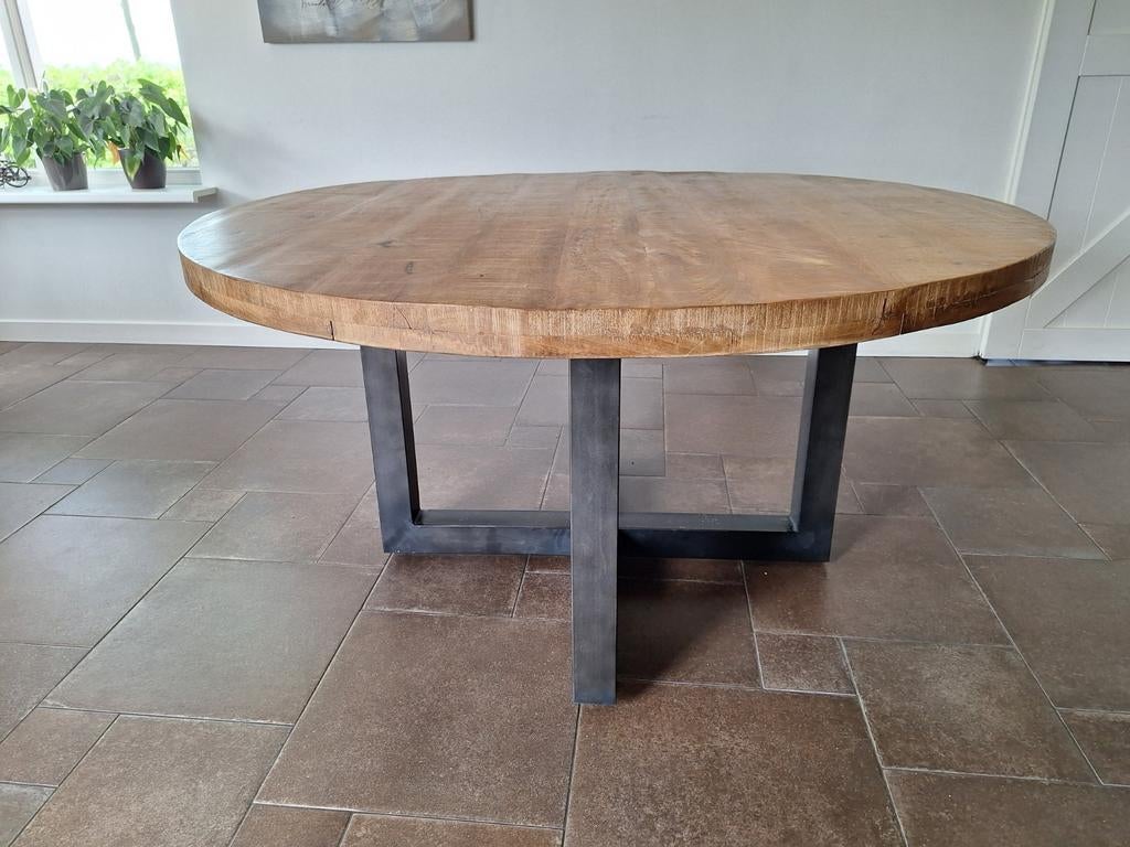 Eettafel mango rond 150 cm als nieuw, Huis en Inrichting, Tafels | Eettafels, Ophalen, Rond, Zo goed als nieuw, 100 tot 150 cm
