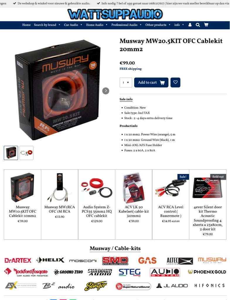 Musway MW20.5KIT OFC 20mm2 OFC Kabelset, Audio Design, Nieuw, Am Breilingsweg 3, 76709 Kronau, Duitsland, Ophalen of Verzenden