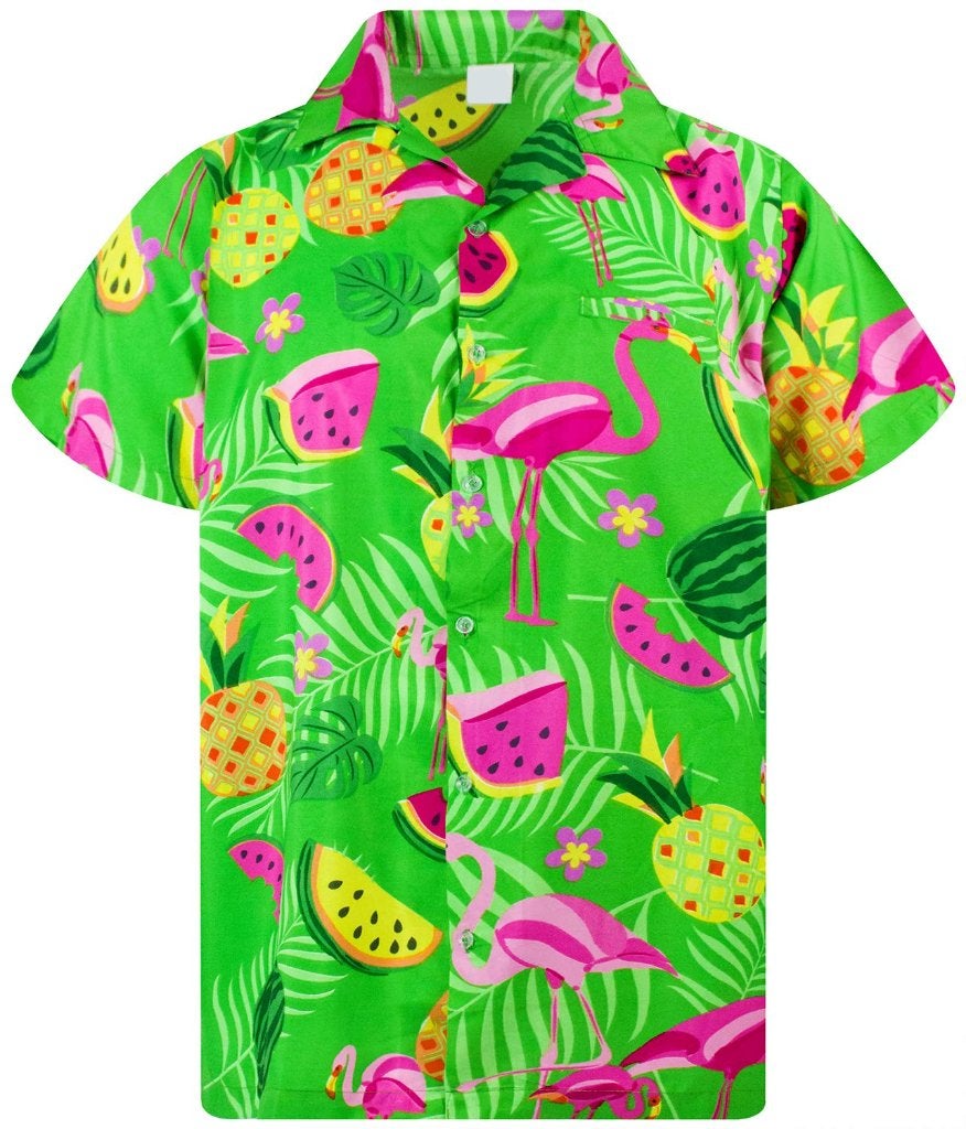 Groen flamingo hawaii overhemd (heren mannen zomer shirt), Verzenden, Nieuw, Groen, Overige halswijdtes