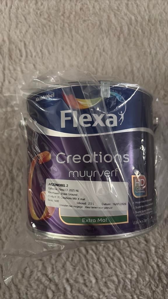 Flexa Creations Muurverf Extra Mat Brave Ground 2.5L nieuw, Doe-het-zelf en Verbouw, Verf, Beits en Lak, Nieuw, Verf, Minder dan 5 liter