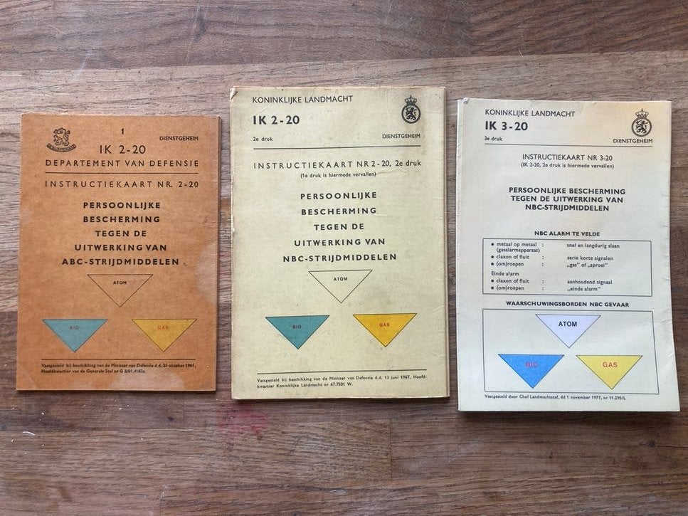 Militaire Instructiekaarten NBC-Strijdmiddelen (3 stuks), Verzamelen, Ophalen of Verzenden, Landmacht, Nederland, Boek of Tijdschrift