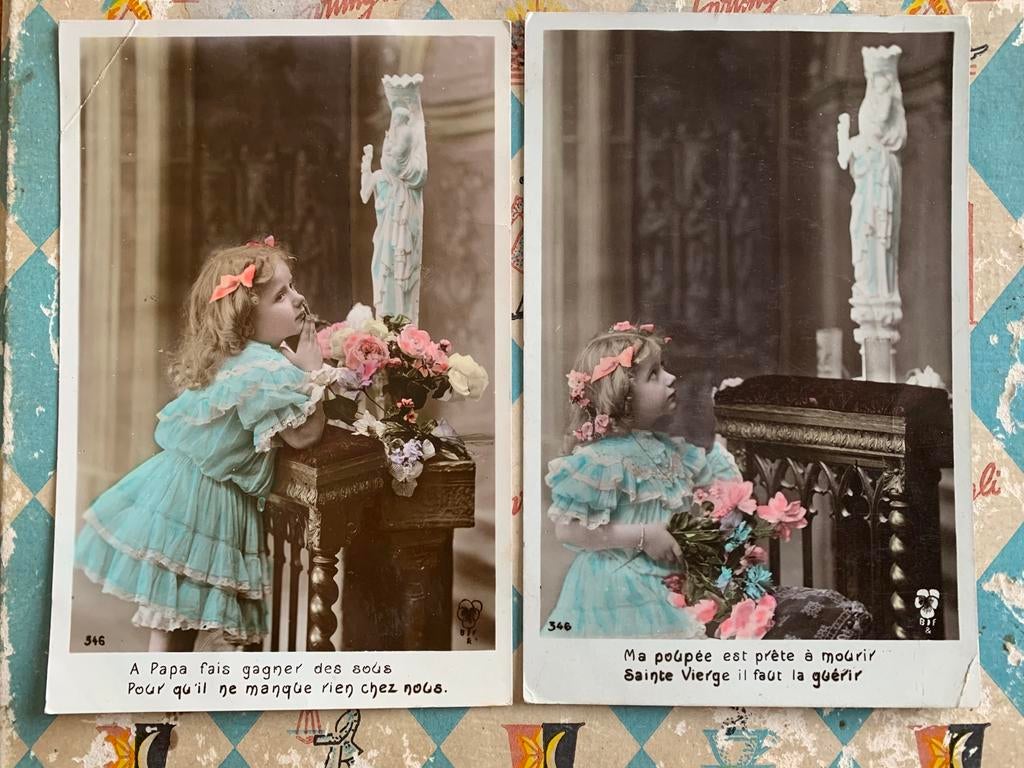 1908 Meisje met Mariabeeld (XX), Verzamelen, Ophalen of Verzenden, Voor 1920, Gelopen, Kinderen