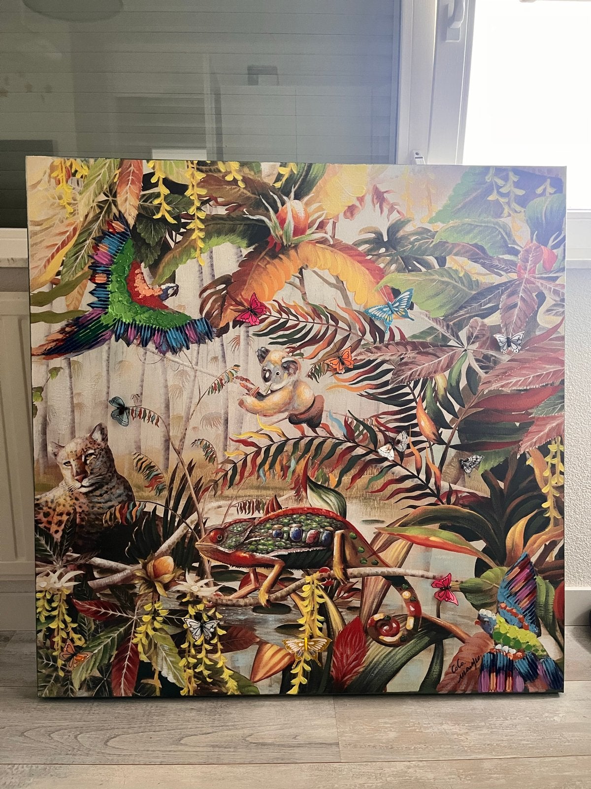 Coco maison schilderij jungle fever 100x100 cm, Ophalen, Zo goed als nieuw, Schilderij, 75 tot 100 cm