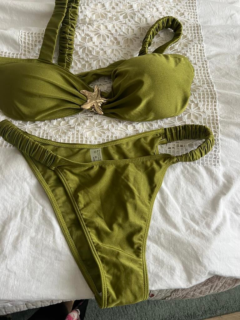 Groene bikini met zeester detail, Ophalen of Verzenden, Gedragen, Groen, Bikini