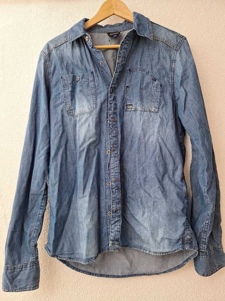 Spijkerblouse met lange mouwen - Revelation, Blauw, Gedragen, Revelation, Halswijdte 39/40 (M)