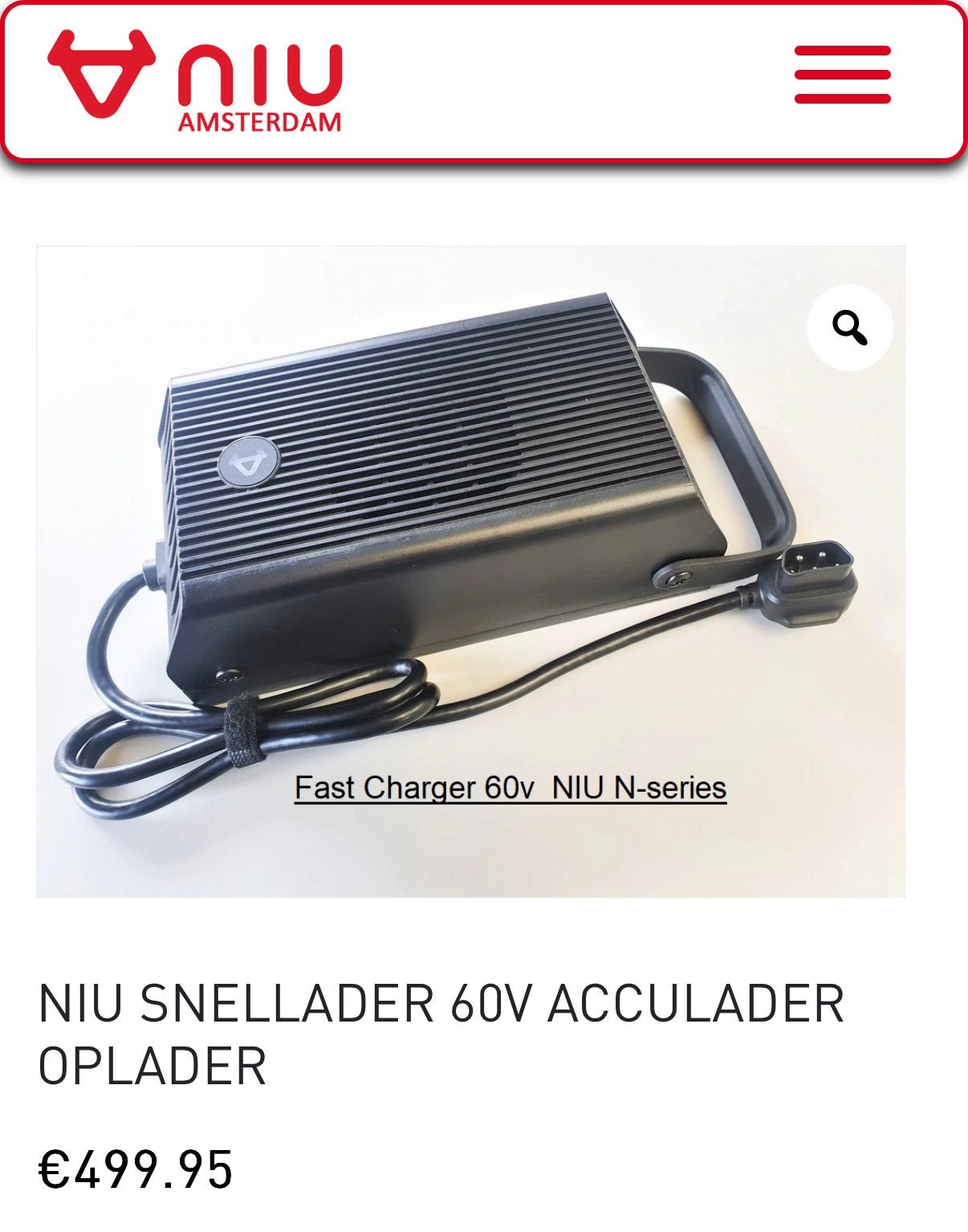 NIU Snellader 60V N-serie Acculader, Ophalen of Verzenden, Zo goed als nieuw