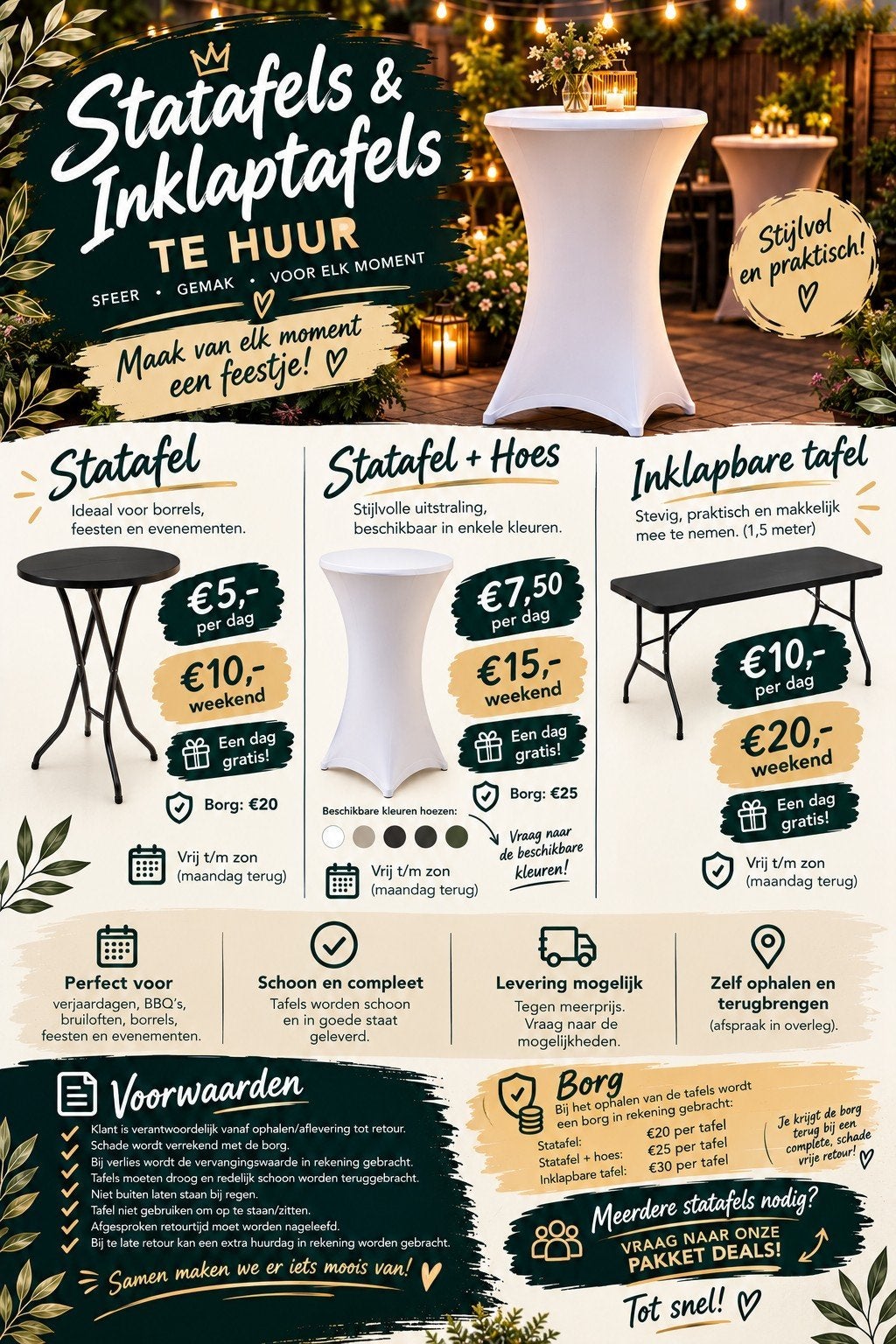 statafel's huren, Ophalen, Nieuw