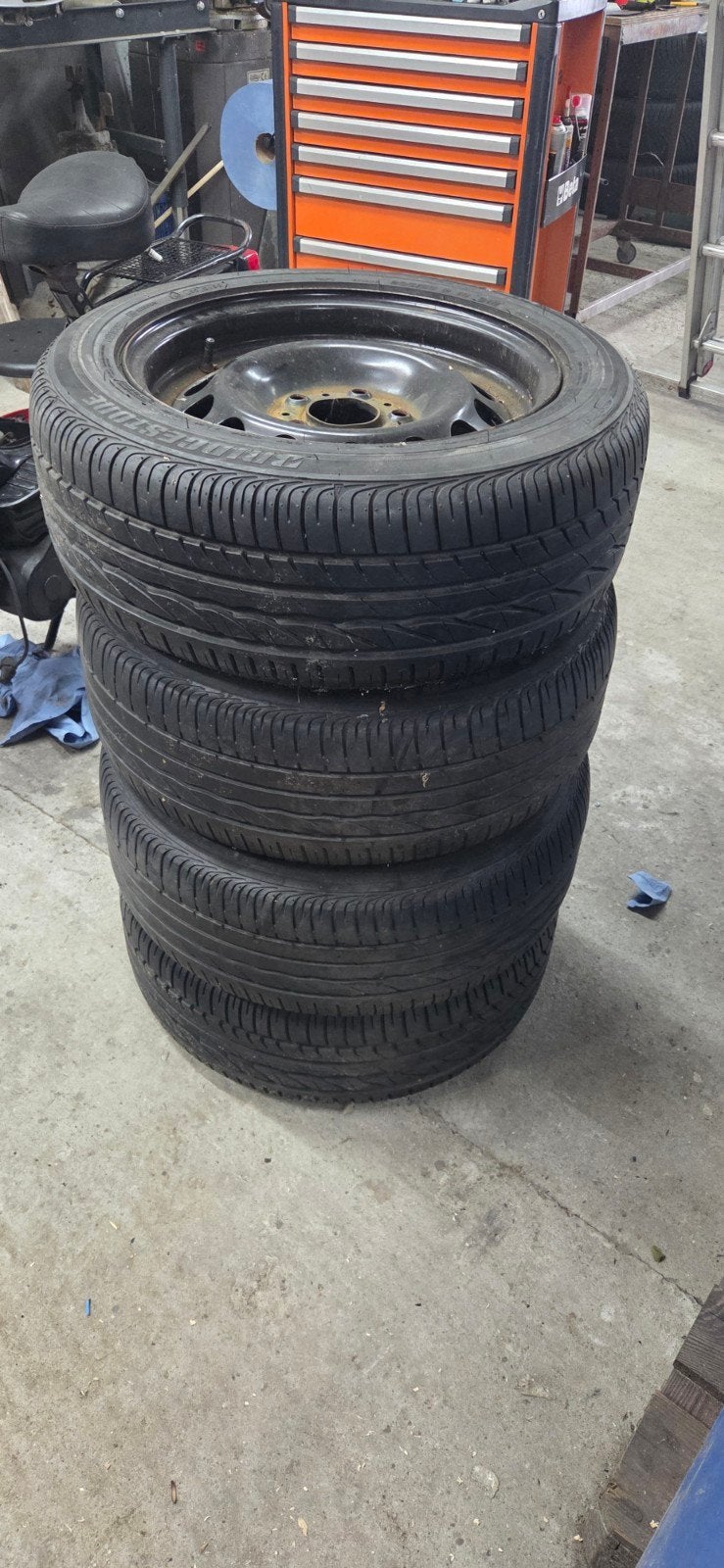 4x Stalen velg met band BMW, Ophalen, Gebruikt, 16 inch, Banden en Velgen