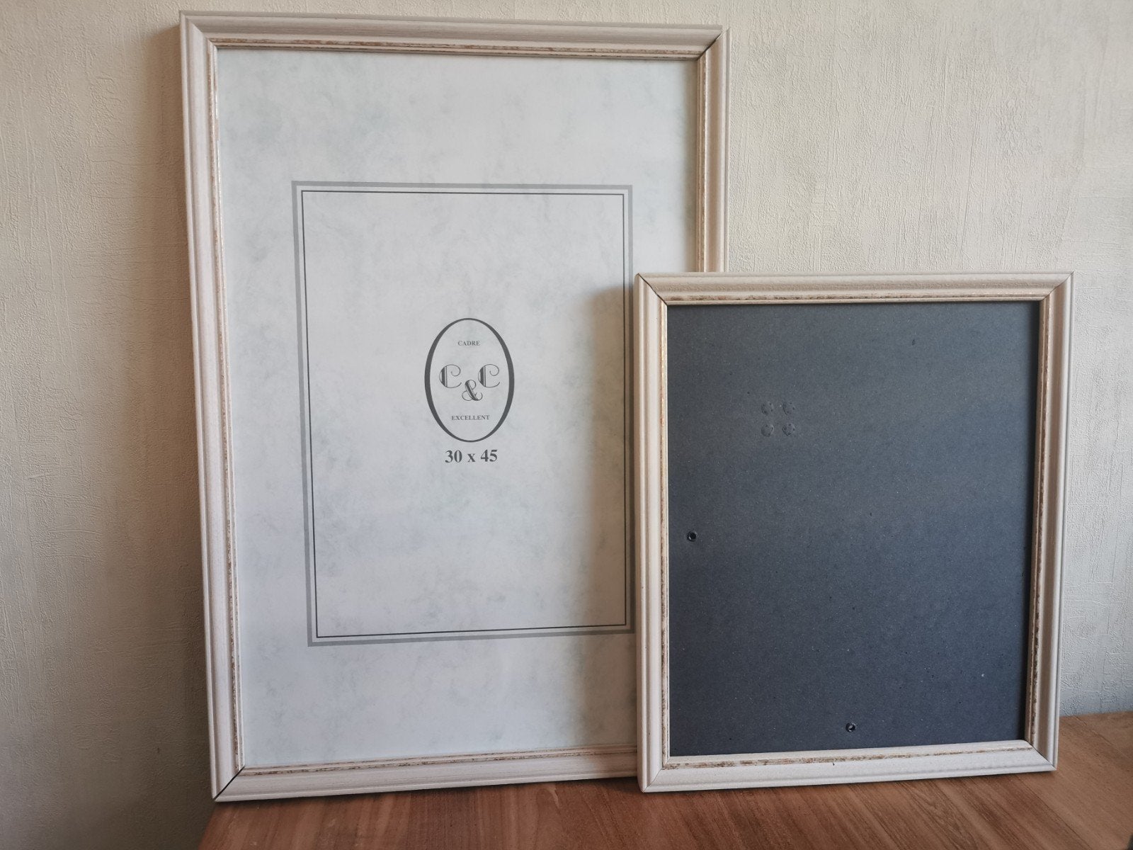 2 witte houten fotolijsten – landelijk/brocante – opknapper, Ophalen, Gebruikt, Glas, Wit