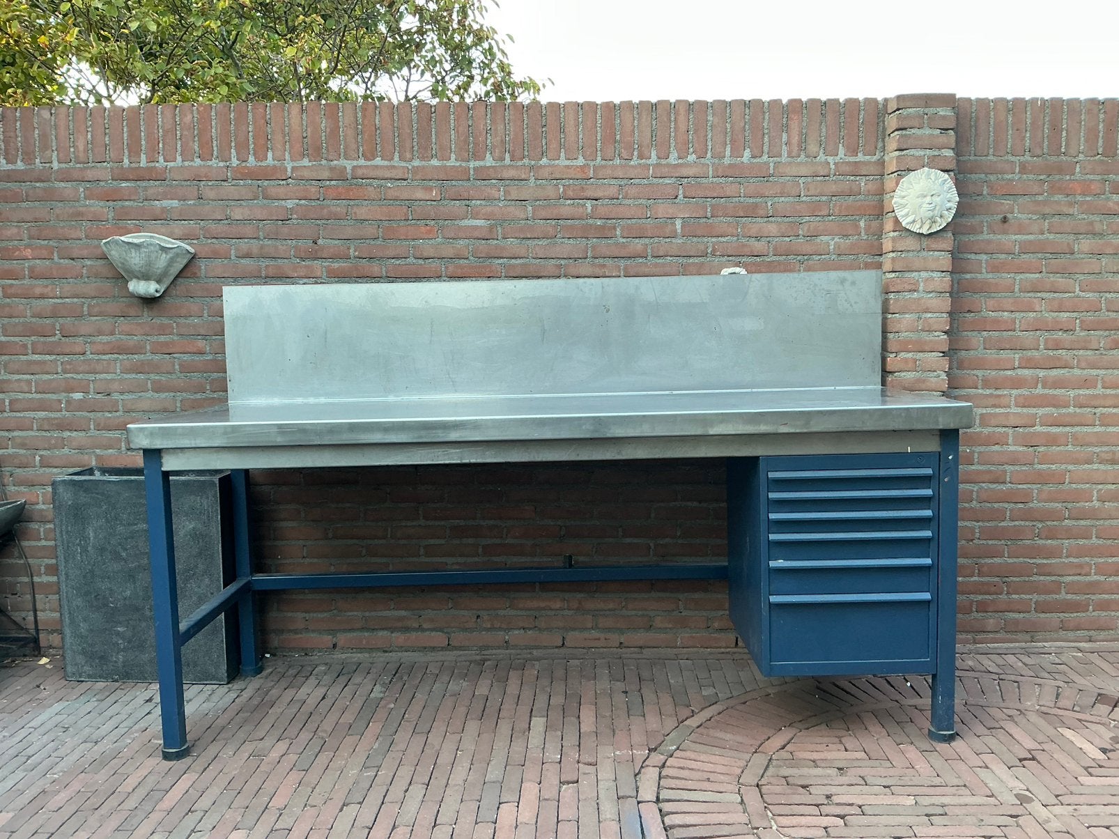 Werkbank met gereedschapkast RVS werkblad, Doe-het-zelf en Verbouw, Werkbanken, Ophalen, Gebruikt, 170 cm of meer