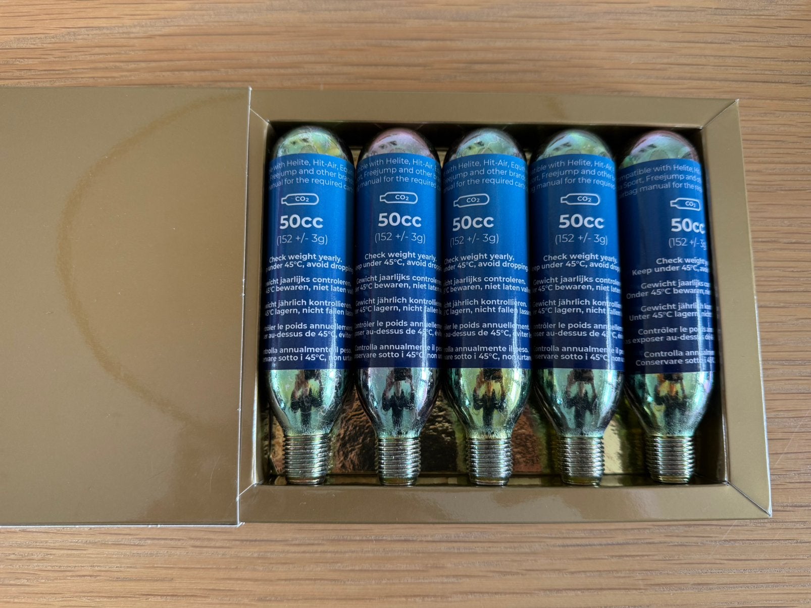 5 x 50cc CO2 capsule voor airbag vest (Helite, Hit-Air etc), Dieren en Toebehoren, Ophalen of Verzenden, Nieuw